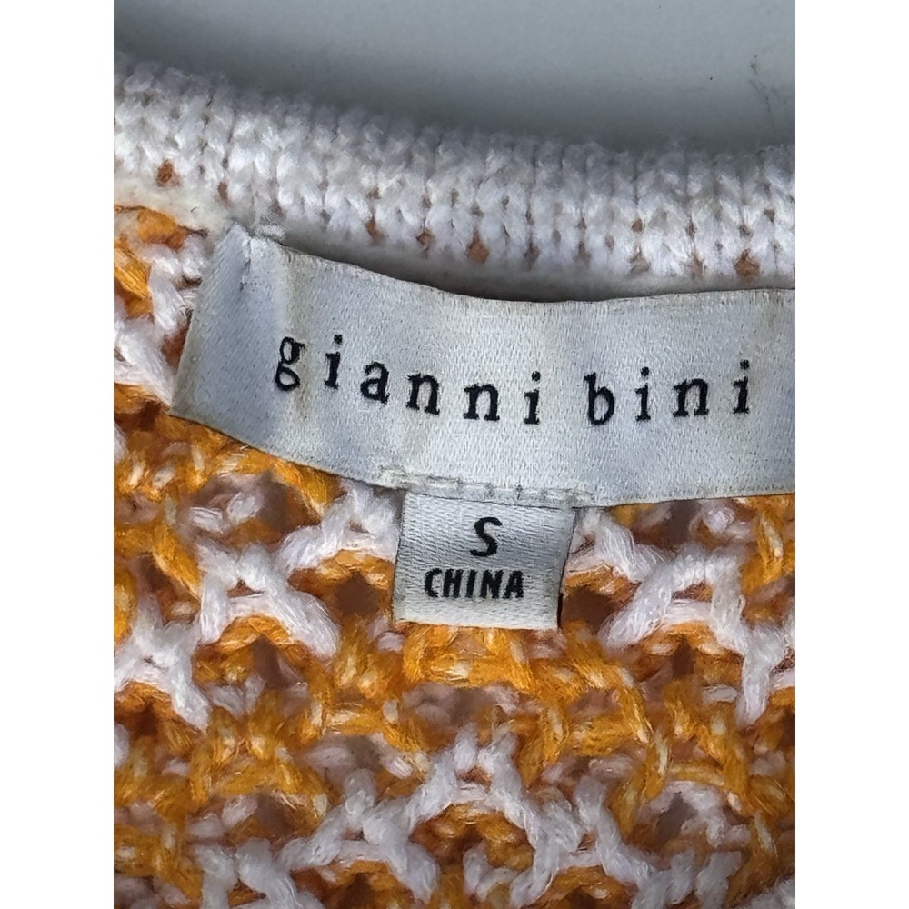 Gianni Bini Womens Crochet Knit Tank Top Orange White Striped Size S - Picture 3 of 5
